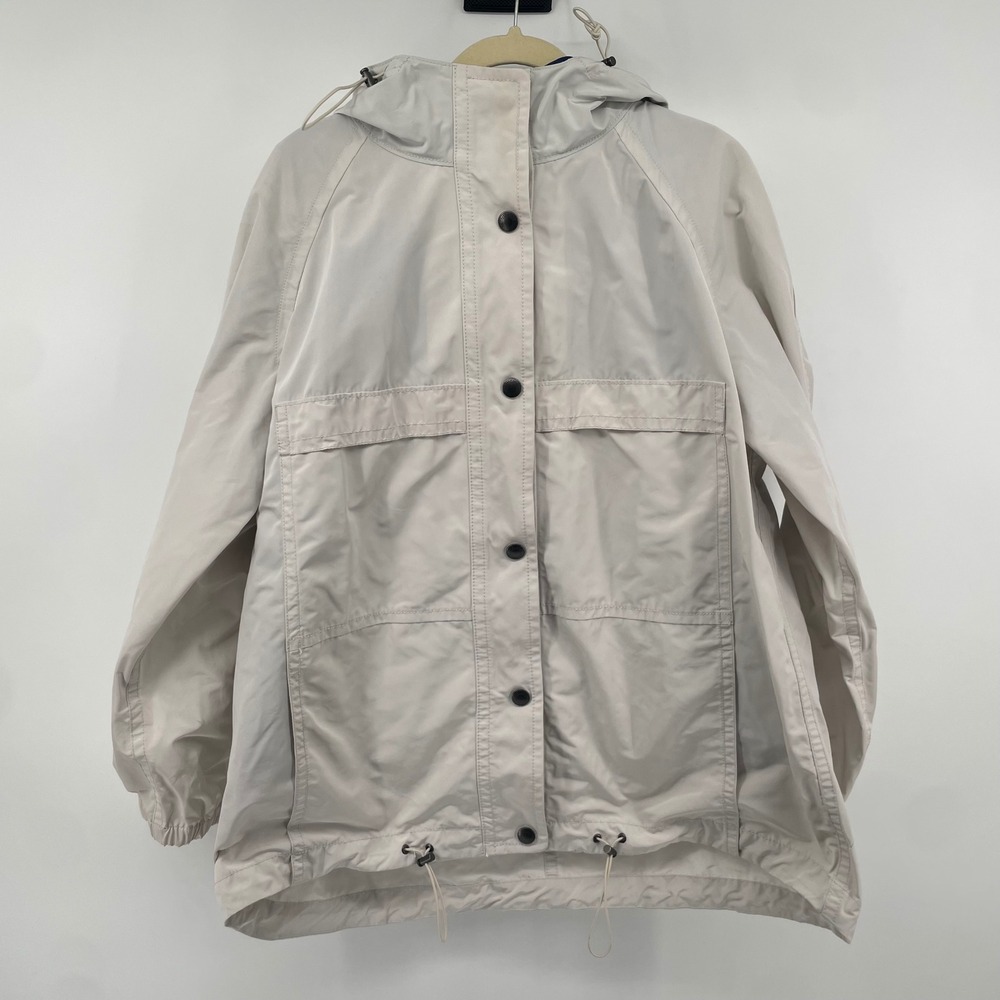 Coach Windbreaker Jacket Womens Large Beige Hooded Full Zip Utility Rain Coat